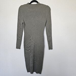 H&M Dress Womens Medium Olive Green Bodycon Ribbed Shirt Midi Slim Fit Sweater